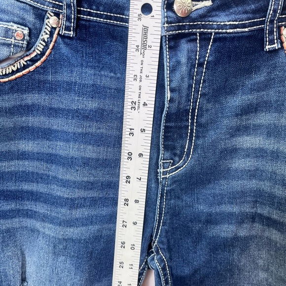 Flamingo Flamingals Distressed Faded Jeans Womens L Super Stretch pockets 1812 - Picture 6 of 11